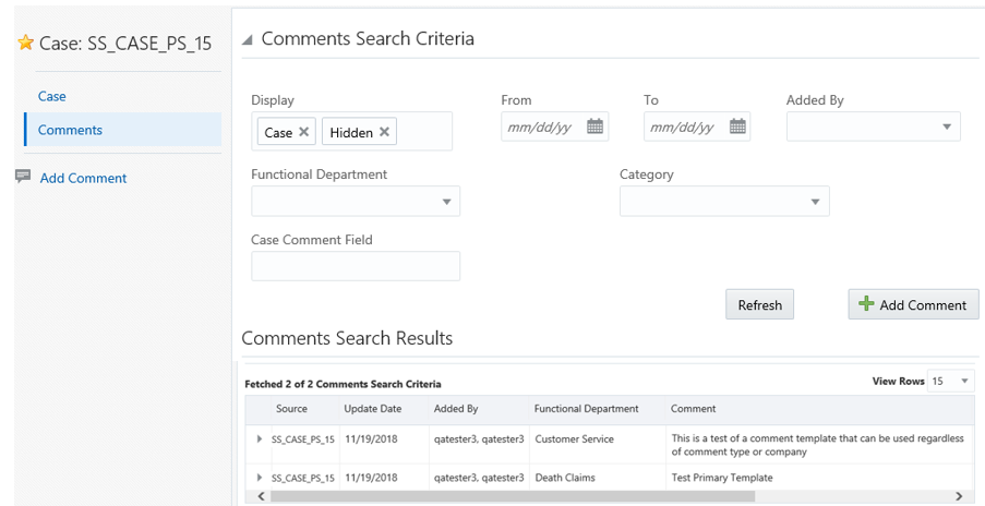 Case Comment Search